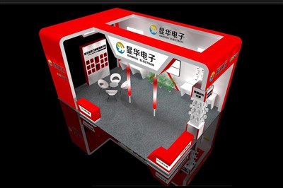 54平米展臺設計制作：三面開口/現(xiàn)代/木質(zhì)結構/紅色，為安防展展商而作（免費使用）