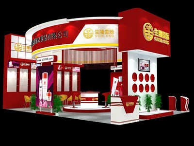 54平米展臺設(shè)計制作：三面開口/現(xiàn)代/木質(zhì)結(jié)構(gòu)/紅色，為美博會展商而作（免費使用）