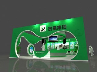99平米展臺設計制作：二面開口/現(xiàn)代/木質結構/綠色，為食品展展商而作（免費使用）