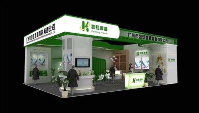 88平米展臺設計制作：二面開口/現(xiàn)代/木質結構/綠色，為食品展展商而作（免費使用）