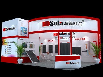 54平米展臺設(shè)計制作：三面開口/現(xiàn)代/木質(zhì)結(jié)構(gòu)/紅色，為安防展展商而作（免費使用）