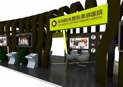 60平米展臺(tái)設(shè)計(jì)制作：四面開口/現(xiàn)代/木質(zhì)結(jié)構(gòu)/咖啡色，為美博會(huì)展商而作（免費(fèi)使用）