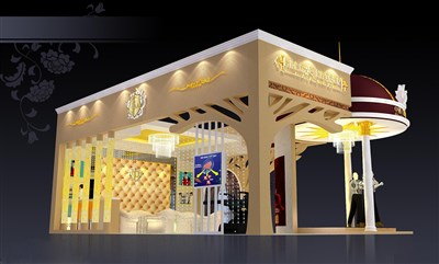 54平米展臺(tái)設(shè)計(jì)制作：三面開口/現(xiàn)代/木質(zhì)結(jié)構(gòu)/彩色，為美博會(huì)展商而作（免費(fèi)使用）