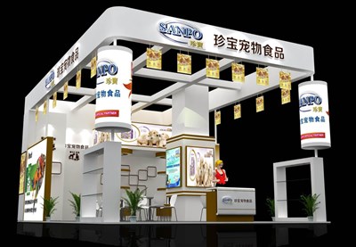 77平米展臺(tái)設(shè)計(jì)制作：三面開(kāi)口/現(xiàn)代/木質(zhì)結(jié)構(gòu)/白色，為食品展展商而作（免費(fèi)使用）
