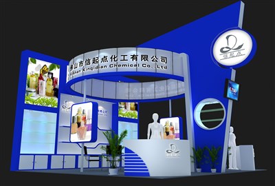 36平米展臺設(shè)計制作：三面開口/現(xiàn)代/木質(zhì)結(jié)構(gòu)/藍(lán)色，為美博會展商而作（免費(fèi)使用）