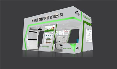 54平米展臺設計制作：二面開口/現(xiàn)代/木質(zhì)結構/白色，為安防展展商而作（免費使用）