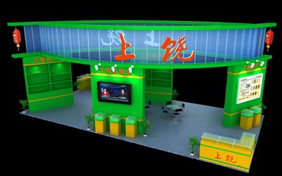 72平米展臺(tái)設(shè)計(jì)制作：四面開口/現(xiàn)代/木質(zhì)結(jié)構(gòu)/綠色，為食品展展商而作（免費(fèi)使用）