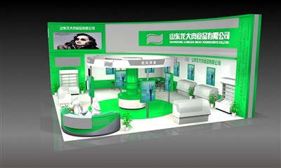 143平米展臺設計制作：二面開口/現(xiàn)代/木質結構/綠色，為食品展展商而作（免費使用）