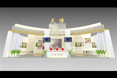 104平米展臺設(shè)計制作：一面開口/現(xiàn)代/木質(zhì)結(jié)構(gòu)/白色，為農(nóng)交會展商而作（免費使用）