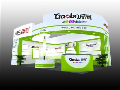 54平米展臺(tái)設(shè)計(jì)制作：二面開口/現(xiàn)代/木質(zhì)結(jié)構(gòu)/綠色，為家電展展商而作（免費(fèi)使用）