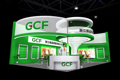 96平米展臺設計制作：二面開口/現(xiàn)代/木質(zhì)結(jié)構(gòu)/綠色，為食品展展商而作（免費使用）