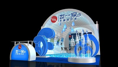 45平米展臺(tái)設(shè)計(jì)制作：二面開口/現(xiàn)代/木質(zhì)結(jié)構(gòu)/藍(lán)色，為食品展展商而作（免費(fèi)使用）