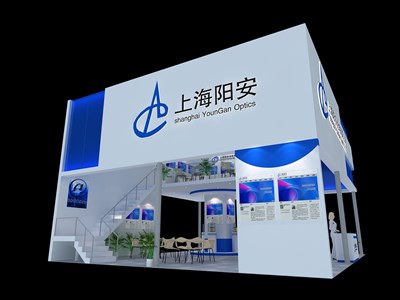 90平米展臺設(shè)計制作：四面開口/前衛(wèi)/雙層結(jié)構(gòu)/藍色，為安防展展商而作（免費使用）