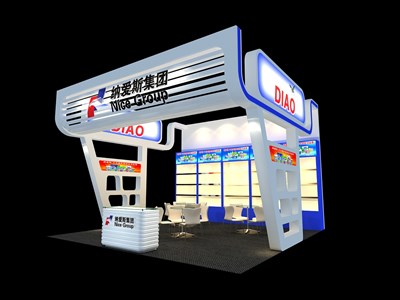 36平米展臺設(shè)計制作：三面開口/現(xiàn)代/木質(zhì)結(jié)構(gòu)/彩色，為日用品展展商而作（免費使用）
