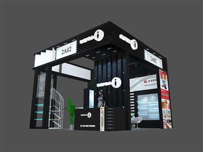 36平米展臺(tái)設(shè)計(jì)制作：三面開口/現(xiàn)代/木質(zhì)結(jié)構(gòu)/黑色，為日用品展展商而作（免費(fèi)使用）