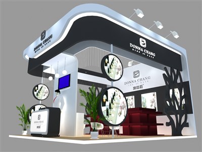 36平米展臺設(shè)計制作：三面開口/現(xiàn)代/木質(zhì)結(jié)構(gòu)/黑色，為美博會展商而作（免費(fèi)使用）
