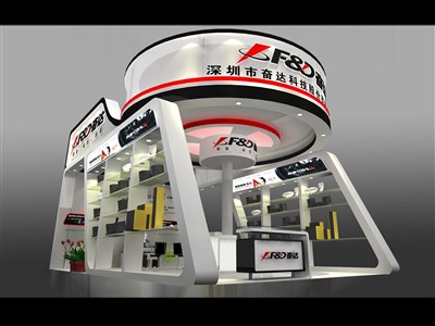 54平米展臺設計制作：二面開口/現(xiàn)代/木質(zhì)結構/白色，為安防展展商而作（免費使用）