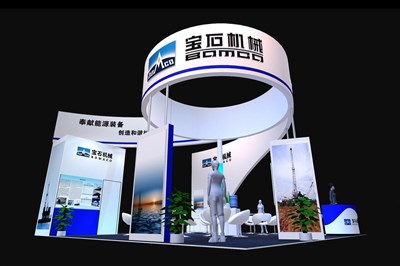 81平米展臺設計制作：三面開口/現(xiàn)代/木質(zhì)結(jié)構(gòu)/白色，為機械展展商而作（免費使用）