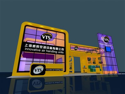 124平米展臺設計制作：三面開口/現(xiàn)代/型材結構/彩色，為家電展展商而作（免費使用）