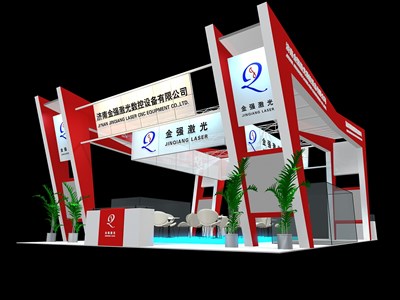 80平米展臺設(shè)計(jì)制作：四面開口/現(xiàn)代/木質(zhì)結(jié)構(gòu)/紅色，為汽配展展商而作（免費(fèi)使用）