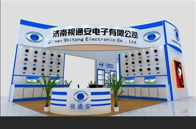 54平米展臺設(shè)計制作：三面開口/現(xiàn)代/木質(zhì)結(jié)構(gòu)/藍色，為安防展展商而作（免費使用）