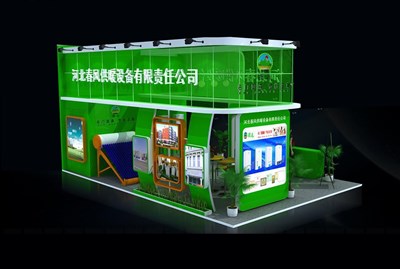 54平米展臺設(shè)計制作：三面開口/現(xiàn)代/木質(zhì)結(jié)構(gòu)/綠色，為家電展展商而作（免費(fèi)使用）