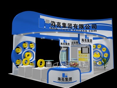 54平米展臺(tái)設(shè)計(jì)制作：三面開(kāi)口/現(xiàn)代/木質(zhì)結(jié)構(gòu)/藍(lán)色，為機(jī)械展展商而作（免費(fèi)使用）
