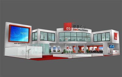 360平米展臺(tái)設(shè)計(jì)制作：二面開(kāi)口/現(xiàn)代/木質(zhì)結(jié)構(gòu)/白色，為機(jī)械展展商而作（免費(fèi)使用）