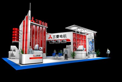 144平米展臺設(shè)計制作：四面開口/前衛(wèi)/木質(zhì)結(jié)構(gòu)/紅色，為機(jī)械展展商而作（免費使用）