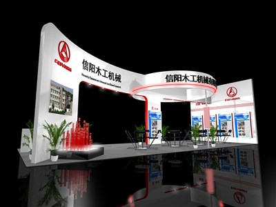 90平米展臺(tái)設(shè)計(jì)制作：三面開(kāi)口/現(xiàn)代/木質(zhì)結(jié)構(gòu)/白色，為機(jī)械展展商而作（免費(fèi)使用）