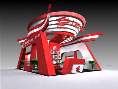 54平米展臺(tái)設(shè)計(jì)制作：四面開(kāi)口/前衛(wèi)/木質(zhì)結(jié)構(gòu)/紅色，為機(jī)械展展商而作（免費(fèi)使用）