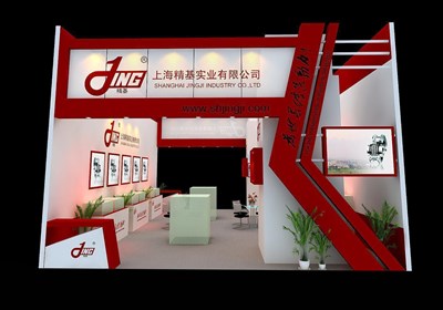 72平米展臺設計制作：二面開口/現(xiàn)代/木質結構/紅色，為機械展展商而作（免費使用）