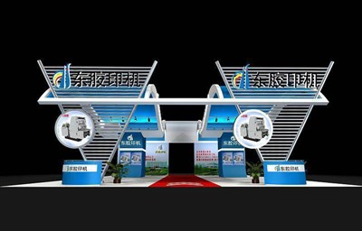 225平米展臺設計制作：四面開口/現代/木質結構/白色，為機械展展商而作（免費使用）