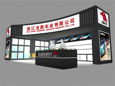 72平米展臺(tái)設(shè)計(jì)制作：二面開口/現(xiàn)代/木質(zhì)結(jié)構(gòu)/黑色，為汽配展展商而作（免費(fèi)使用）