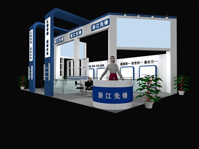 54平米展臺(tái)設(shè)計(jì)制作：三面開口/現(xiàn)代/木質(zhì)結(jié)構(gòu)/藍(lán)色，為機(jī)械展展商而作（免費(fèi)使用）
