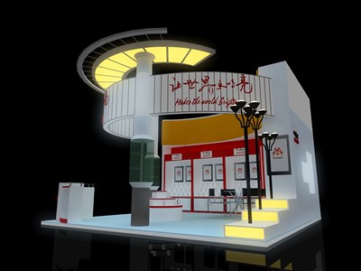 36平米展臺設(shè)計制作：三面開口/現(xiàn)代/木質(zhì)結(jié)構(gòu)/白色，為家電展展商而作（免費(fèi)使用）