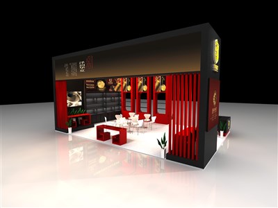 54平米展臺(tái)設(shè)計(jì)制作：三面開口/現(xiàn)代/木質(zhì)結(jié)構(gòu)/彩色，為茶博會(huì)展商而作（免費(fèi)使用）