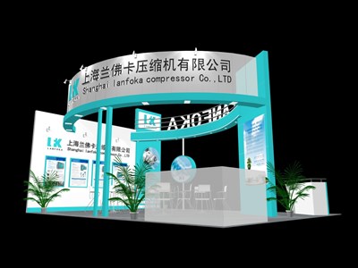 48平米展臺設(shè)計(jì)制作：三面開口/現(xiàn)代/木質(zhì)結(jié)構(gòu)/綠色，為機(jī)械展展商而作（免費(fèi)使用）