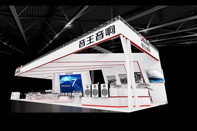 133平米展臺設計制作：三面開口/現(xiàn)代/桁架結構/白色，為家電展展商而作（免費使用）