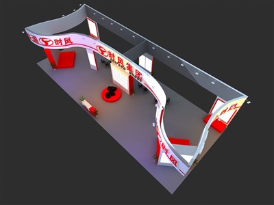 392平米展臺設(shè)計制作：四面開口/現(xiàn)代/木質(zhì)結(jié)構(gòu)/紅色，為汽配展展商而作（免費使用）