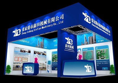 48平米展臺設計制作：二面開口/現代/木質結構/藍色，為汽配展展商而作（免費使用）