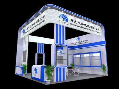 36平米展臺設(shè)計制作：三面開口/現(xiàn)代/木質(zhì)結(jié)構(gòu)/藍色，為汽配展展商而作（免費使用）