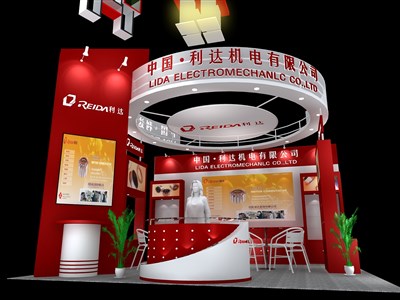 36平米展臺設(shè)計制作：三面開口/現(xiàn)代/木質(zhì)結(jié)構(gòu)/紅色，為汽配展展商而作（免費使用）