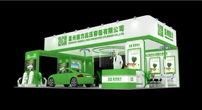 108平米展臺(tái)設(shè)計(jì)制作：四面開口/現(xiàn)代/木質(zhì)結(jié)構(gòu)/綠色，為汽配展展商而作（免費(fèi)使用）