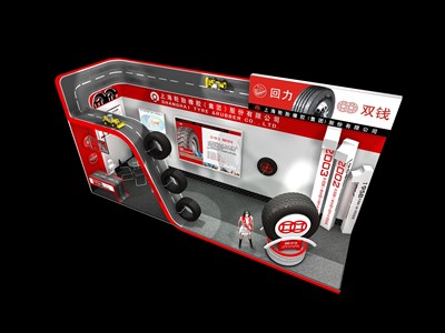 33平米展臺設(shè)計制作：二面開口/現(xiàn)代/木質(zhì)結(jié)構(gòu)/紅色，為汽配展展商而作（免費使用）