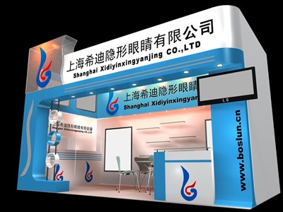 18平米展臺(tái)設(shè)計(jì)制作：一面開口/現(xiàn)代/木質(zhì)結(jié)構(gòu)/藍(lán)色，為汽配展展商而作（免費(fèi)使用）