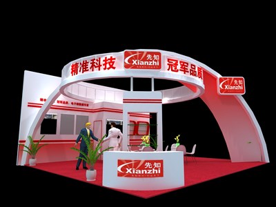 72平米展臺(tái)設(shè)計(jì)制作：三面開(kāi)口/現(xiàn)代/木質(zhì)結(jié)構(gòu)/紅色，為汽配展展商而作（免費(fèi)使用）