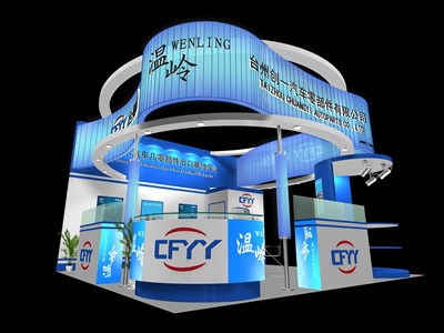 36平米展臺設(shè)計制作：三面開口/現(xiàn)代/木質(zhì)結(jié)構(gòu)/藍色，為汽配展展商而作（免費使用）