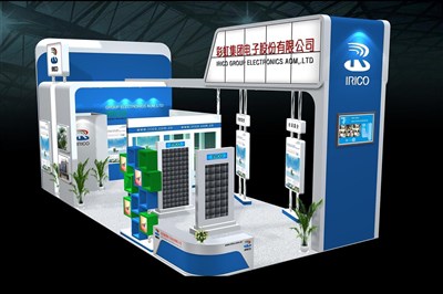 72平米展臺設計制作：三面開口/前衛(wèi)/木質(zhì)結構/藍色，為電子展展商而作（免費使用）