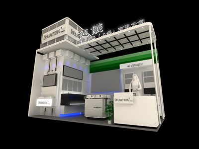 18平米展臺(tái)設(shè)計(jì)制作：二面開口/現(xiàn)代/木質(zhì)結(jié)構(gòu)/白色，為電子展展商而作（免費(fèi)使用）